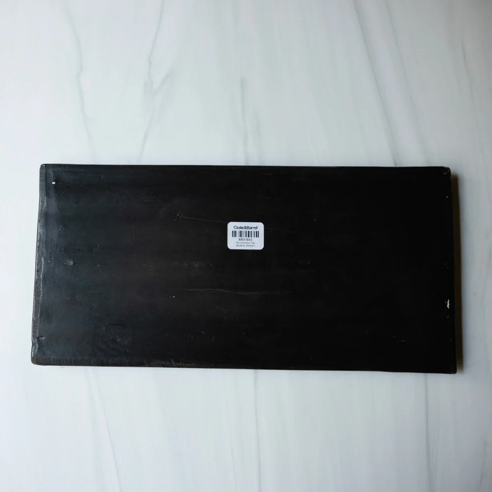 Crate and Barrel Cachuma tray made in Vietnam earthenware ceramic black white